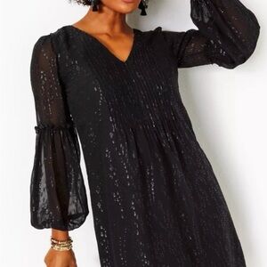 Lilly Pulitzer Elegant Black Sequin Long Sleeve Dress 0 NWT